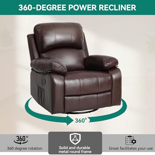 YITAHOME Oversized Rocker Recliner Chair with Heat and Massage, Lazy Boy Recliner with Overstuffed Armrest, Rocking Function and Side Pocket, Faux Leather Manual Reclining Chair for Living Room,Brown