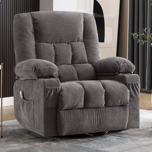 BOSMILLER Massage Rocker Recliner Chair with Vibration Massage and Heat for Living Room Swivel Recliner Chair with Rocking Function and 2 Cup Holders, Side Pocket, USB Charge Port