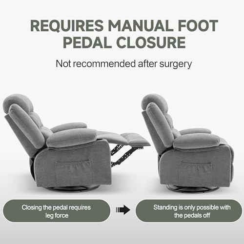 Huatean Home Rocker Recliner Chair with Heat and Massage, 360° Swivel Recliner Chairs for Adults, Oversized Recliner Single Sofa Seat with Cup Holders, Lazy Boy Recliner Single Sofa Seat, Grey