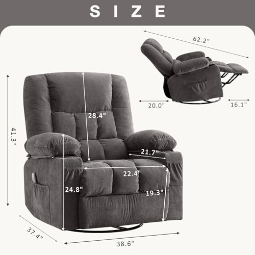 BOSMILLER Massage Rocker Recliner Chair with Vibration Massage and Heat for Living Room Swivel Recliner Chair with Rocking Function and 2 Cup Holders, Side Pocket, USB Charge Port