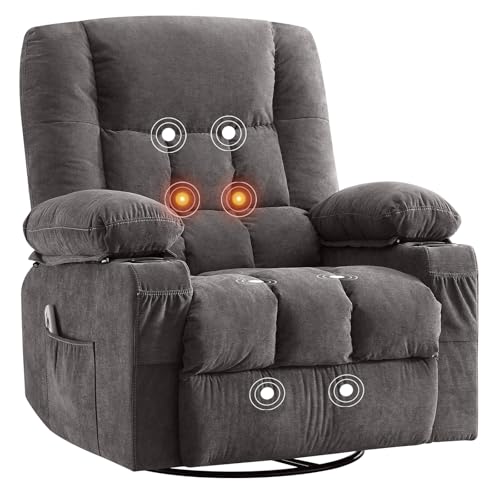 BOSMILLER Massage Rocker Recliner Chair with Vibration Massage and Heat for Living Room Swivel Recliner Chair with Rocking Function and 2 Cup Holders, Side Pocket, USB Charge Port