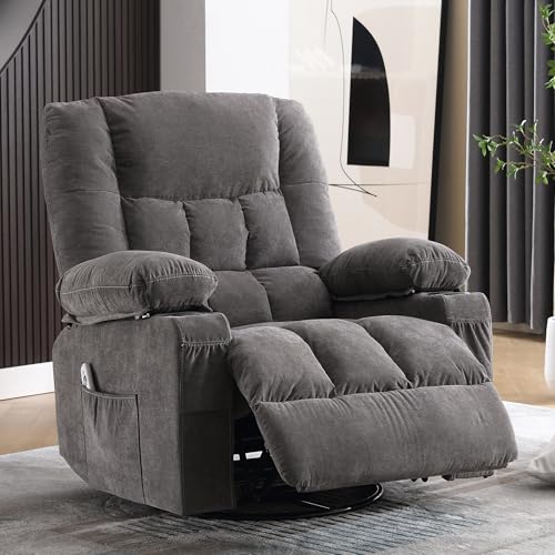 BOSMILLER Massage Rocker Recliner Chair with Vibration Massage and Heat for Living Room Swivel Recliner Chair with Rocking Function and 2 Cup Holders, Side Pocket, USB Charge Port