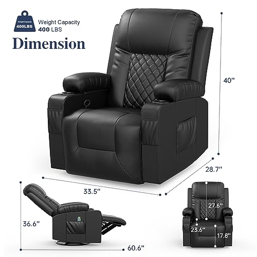 FURNIMAT Recliner Chairs for Adults, Massage Rocker with Heated Modern Ergonomic Lounge 360 Degree Swivel Single Sofa Seat Living Room Lounge Recliners Black