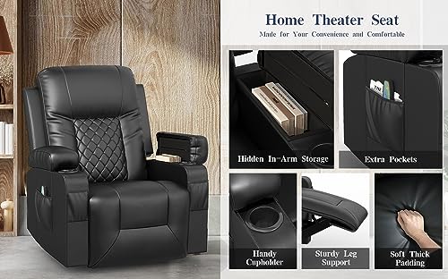 FURNIMAT Recliner Chairs for Adults, Massage Rocker with Heated Modern Ergonomic Lounge 360 Degree Swivel Single Sofa Seat Living Room Lounge Recliners Black