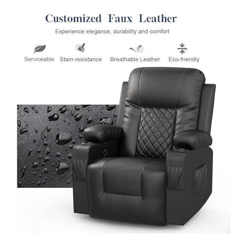 FURNIMAT Recliner Chairs for Adults, Massage Rocker with Heated Modern Ergonomic Lounge 360 Degree Swivel Single Sofa Seat Living Room Lounge Recliners Black