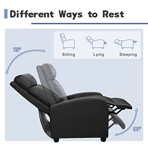 Furniwell Massage Recliner Chair for Living Room Adjustable PU Leather Reclining Chair Home Theater Seating Modern Winback Single Sofa for Adults with Footrest (Leather, Black)