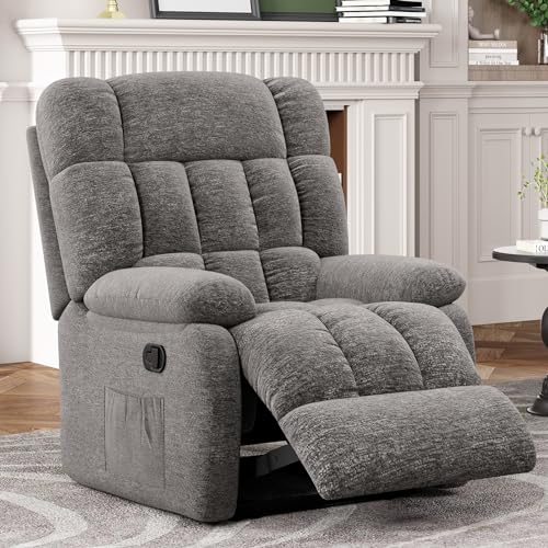 Recliner Chair, Upholstered Rocker Recliner Chair with Side Pocket, Ergonomic 110°-160°Adjustable Chenille Recliner Chairs for Adults, Reclining Chair with Footrest, Recliner Sofa for Living Room