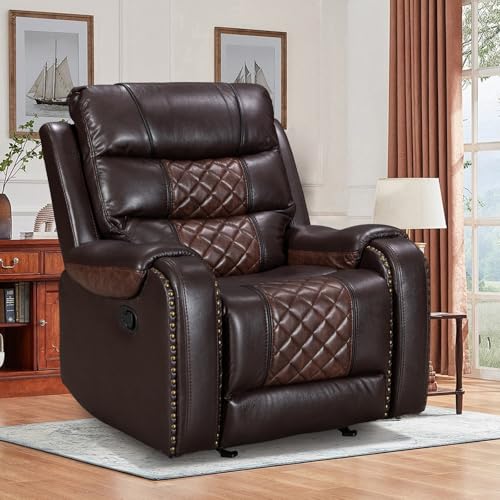 CroLiya Rocker Recliner Chair, Faux Leather Multi-Functional Recliner Chairs for Adults, 2024 Classic Stylish Glider Reclining Chair for Living Room, Bedroom, Office, No-Tool Assembly, Coffee&Brown