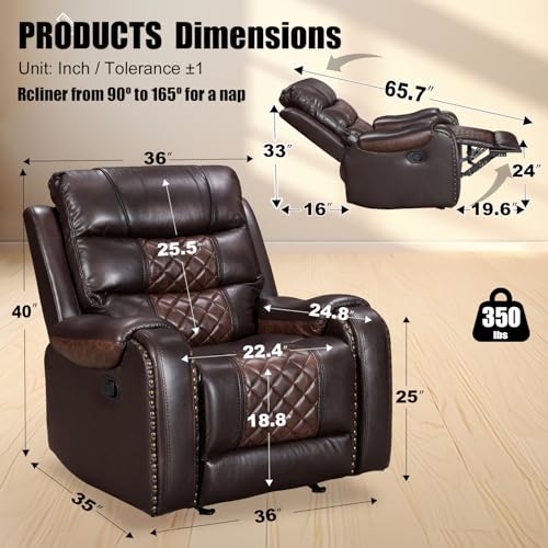 CroLiya Rocker Recliner Chair, Faux Leather Multi-Functional Recliner Chairs for Adults, 2024 Classic Stylish Glider Reclining Chair for Living Room, Bedroom, Office, No-Tool Assembly, Coffee&Brown