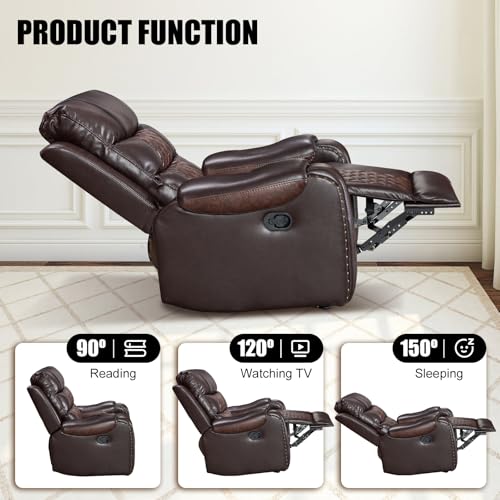 CroLiya Rocker Recliner Chair, Faux Leather Multi-Functional Recliner Chairs for Adults, 2024 Classic Stylish Glider Reclining Chair for Living Room, Bedroom, Office, No-Tool Assembly, Coffee&Brown