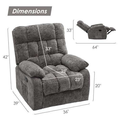 Recliner Chair, Upholstered Rocker Recliner Chair with Side Pocket, Ergonomic 110°-160°Adjustable Chenille Recliner Chairs for Adults, Reclining Chair with Footrest, Recliner Sofa for Living Room