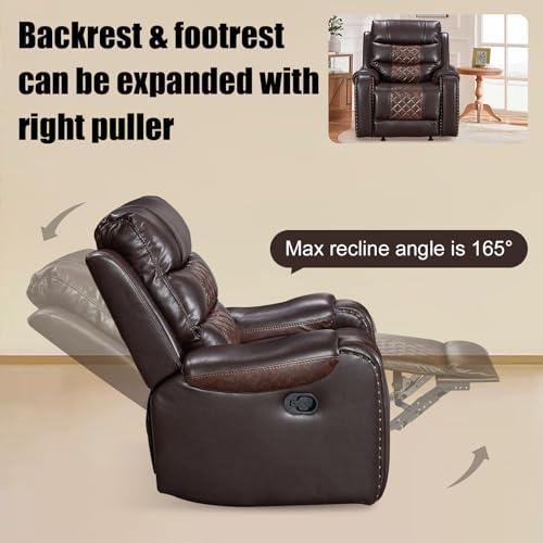 CroLiya Rocker Recliner Chair, Faux Leather Multi-Functional Recliner Chairs for Adults, 2024 Classic Stylish Glider Reclining Chair for Living Room, Bedroom, Office, No-Tool Assembly, Coffee&Brown