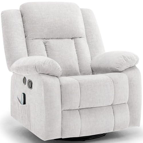 Korser Rocker Recliner Chair for Adults, 360°Swivel Recliner Chair with USB Ports, Electric Recliner Chairs with Massage and Heating, Rocking Recliner for Living Room, Nursery, Beige
