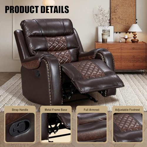 CroLiya Rocker Recliner Chair, Faux Leather Multi-Functional Recliner Chairs for Adults, 2024 Classic Stylish Glider Reclining Chair for Living Room, Bedroom, Office, No-Tool Assembly, Coffee&Brown