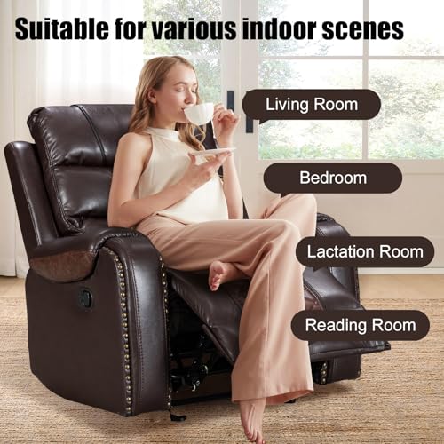 CroLiya Rocker Recliner Chair, Faux Leather Multi-Functional Recliner Chairs for Adults, 2024 Classic Stylish Glider Reclining Chair for Living Room, Bedroom, Office, No-Tool Assembly, Coffee&Brown