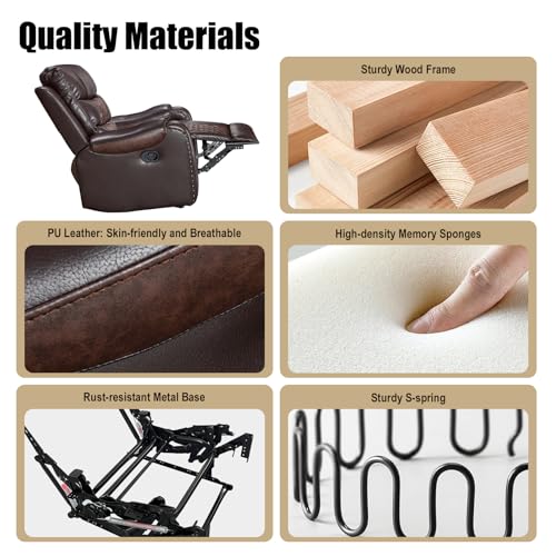 CroLiya Rocker Recliner Chair, Faux Leather Multi-Functional Recliner Chairs for Adults, 2024 Classic Stylish Glider Reclining Chair for Living Room, Bedroom, Office, No-Tool Assembly, Coffee&Brown