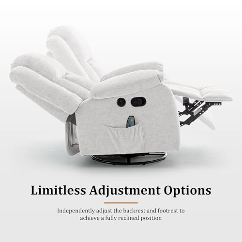 Korser Rocker Recliner Chair for Adults, 360°Swivel Recliner Chair with USB Ports, Electric Recliner Chairs with Massage and Heating, Rocking Recliner for Living Room, Nursery, Beige