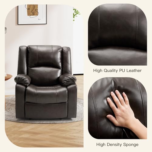 EASELAND PU Leather Recliner Chairs for Adults, Reading Recliner Chairs for Bedroom, Fluffy Arm Chair with High-Density Sponge Cushion, Reclining Chairs with Lumbar Support for Living Room(Brown)