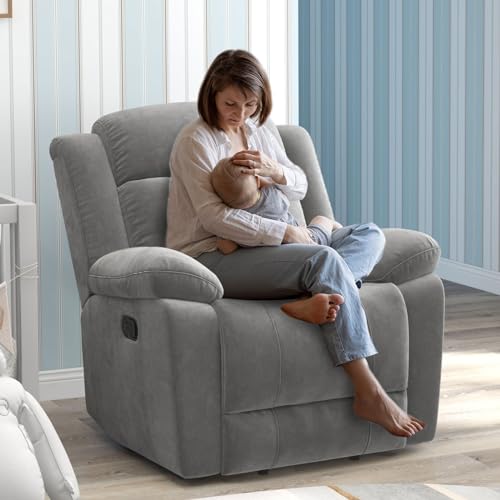 HAOMARKETS Manual Rocker Recliner, Breathable Fabric Recliner Chairs for Adults, Comfy Glider Rocking Recliner with Overstuffed Lumbar Support, Upholstered Reclining Sofa Chair for Living Room