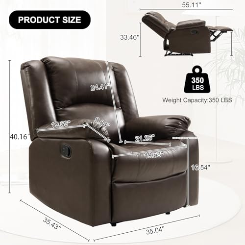 EASELAND PU Leather Recliner Chairs for Adults, Reading Recliner Chairs for Bedroom, Fluffy Arm Chair with High-Density Sponge Cushion, Reclining Chairs with Lumbar Support for Living Room(Brown)