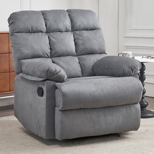 Ketaiyou Rocker Recliner Chair for Adults, Overstuffed Large Manual Rocking Recliner, Upholstered Soft Fabric Living Room Reclining Sofa Chair(Gray)