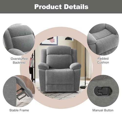 HAOMARKETS Manual Rocker Recliner, Breathable Fabric Recliner Chairs for Adults, Comfy Glider Rocking Recliner with Overstuffed Lumbar Support, Upholstered Reclining Sofa Chair for Living Room