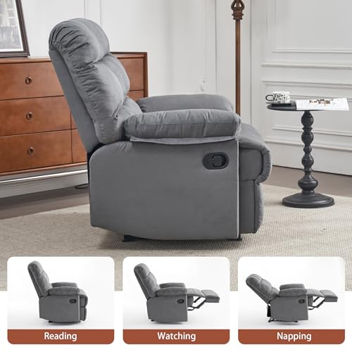 Ketaiyou Rocker Recliner Chair for Adults, Overstuffed Large Manual Rocking Recliner, Upholstered Soft Fabric Living Room Reclining Sofa Chair(Gray)