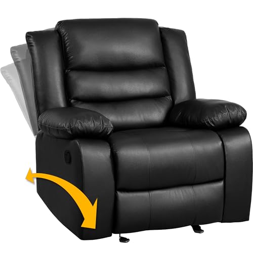 PrimeZone Oversized Rocker Recliner Chair - Comfy Wide Lazy Boy Recliner Chair with Overstuffed Armrest, Faux Leather Manual Reclining Chair for Living Room, Bedroom, Home Theater Seating, Black