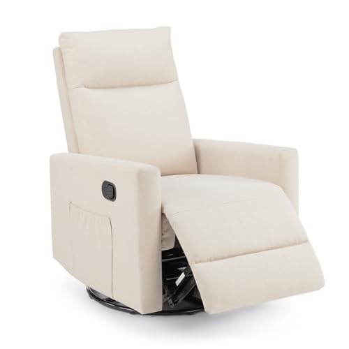 Sweetcrispy Recliner Chair Swivel Rocking for Living Room, Glider Rocker Recliner Nursery Chair with Extra Large Footrest for Home, High Back, Upholstered Deep Seat (Beige)