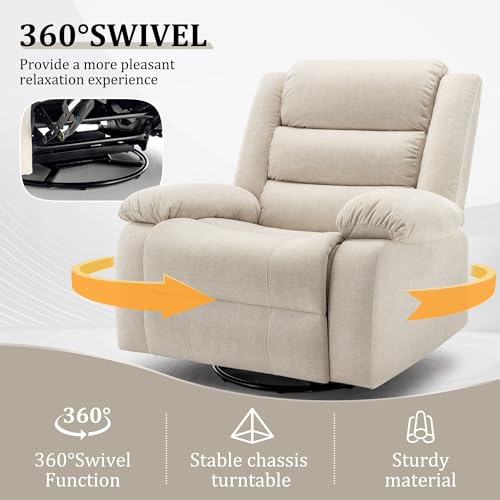 Korser Recliner Chair, Wide Rocker Chair, Rocking Chair with Massage and Heat,360°Swivel Nursery Rocking Chairs, Oversized Recliner for Adults, Cashmere Reclining Sofa for Living Room, Beige