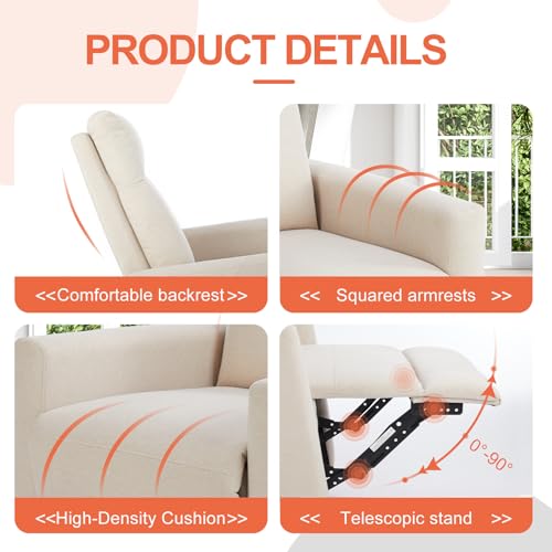 Sweetcrispy Recliner Chair Swivel Rocking for Living Room, Glider Rocker Recliner Nursery Chair with Extra Large Footrest for Home, High Back, Upholstered Deep Seat (Beige)