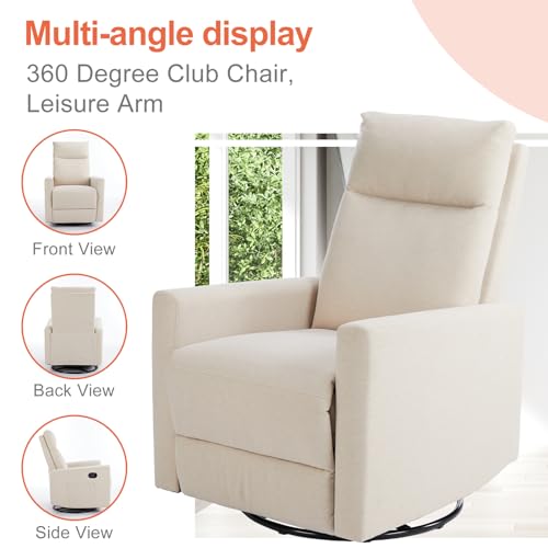 Sweetcrispy Recliner Chair Swivel Rocking for Living Room, Glider Rocker Recliner Nursery Chair with Extra Large Footrest for Home, High Back, Upholstered Deep Seat (Beige)