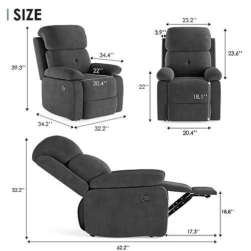 AYEASY Manual Recliner Chairs for Adults for Living Room Small Spaces, Dark Gray