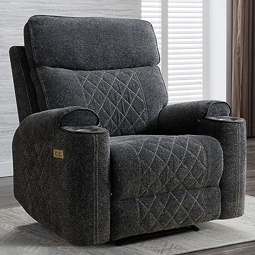 ANJ Classic Power Recliner Chair, Overstuffed Electric Recliners with Double Layer Backrest and Cup Holders, Comfy Reclining Single Sofa for Living Room