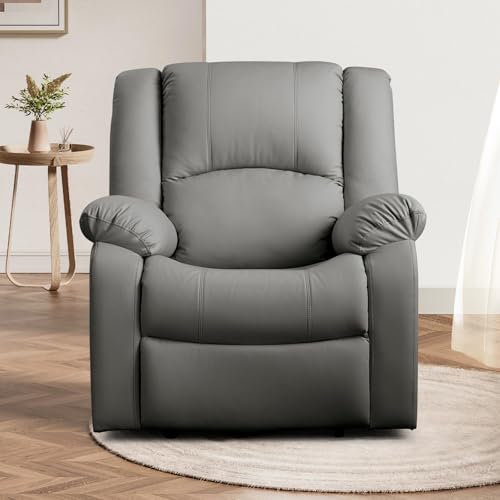 COOSLEEP Leather Recliner Chair with Overstuffed Arm and Back,Soft Living Room Chair Home Theater Lounge Seat,Manual Reclining Chairs for Adults (Dark Gray)