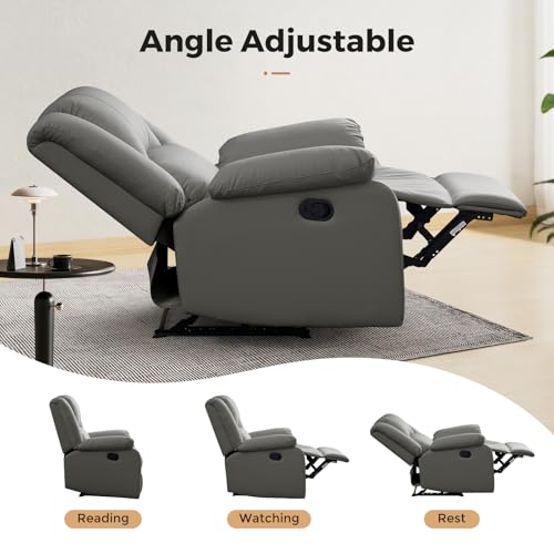 COOSLEEP Leather Recliner Chair with Overstuffed Arm and Back,Soft Living Room Chair Home Theater Lounge Seat,Manual Reclining Chairs for Adults (Dark Gray)