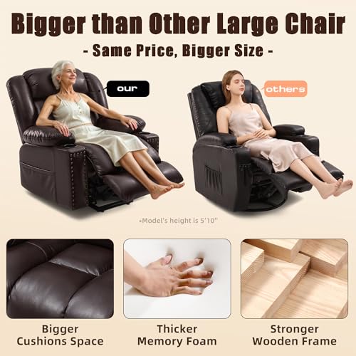 Cfvyne Large Power Lift Chairs Recliners for Elderly with Heated and Massage, Overstuffed Adjustable Lift Chairs, 3 Positions, Breathable Leather, USB-A and USB-C, Cup Holder, Side Pocket, Dark Brown