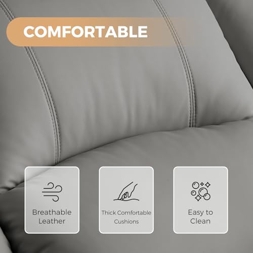 COOSLEEP Leather Recliner Chair with Overstuffed Arm and Back,Soft Living Room Chair Home Theater Lounge Seat,Manual Reclining Chairs for Adults (Dark Gray)