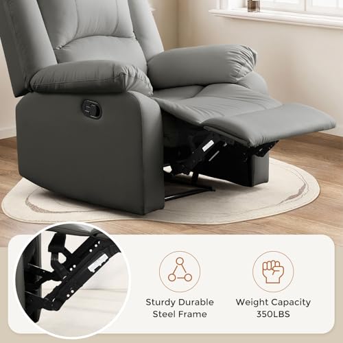 COOSLEEP Leather Recliner Chair with Overstuffed Arm and Back,Soft Living Room Chair Home Theater Lounge Seat,Manual Reclining Chairs for Adults (Dark Gray)