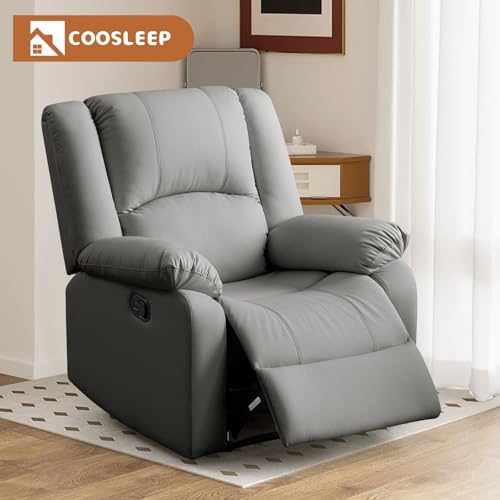 COOSLEEP Leather Recliner Chair with Overstuffed Arm and Back,Soft Living Room Chair Home Theater Lounge Seat,Manual Reclining Chairs for Adults (Dark Gray)