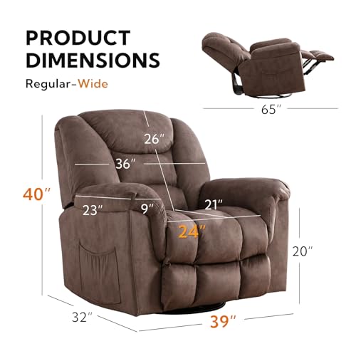 ANJ Oversized Rocker Chair Manual 360 Degree Swivel Recliners Comfy Glider Rocking Chairs for Big Man Home Extra Wide Overstuffed Reclining Chair for Living Room, Camel