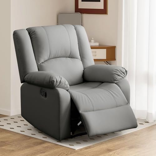 COOSLEEP Leather Recliner Chair with Overstuffed Arm and Back,Soft Living Room Chair Home Theater Lounge Seat,Manual Reclining Chairs for Adults (Dark Gray)