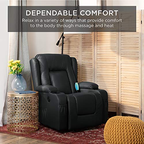 Best Choice Products PU Leather Electric Power Lift Chair, Recliner Massage Chair, Adjustable Furniture for Back, Legs w/ 3 Positions, USB Port, Heat, Cupholders, Easy-to-Reach Side Button - Black