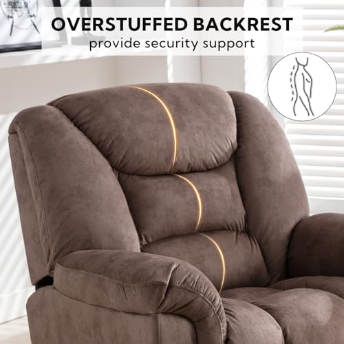 ANJ Oversized Rocker Chair Manual 360 Degree Swivel Recliners Comfy Glider Rocking Chairs for Big Man Home Extra Wide Overstuffed Reclining Chair for Living Room, Camel