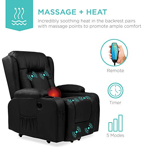 Best Choice Products PU Leather Electric Power Lift Chair, Recliner Massage Chair, Adjustable Furniture for Back, Legs w/ 3 Positions, USB Port, Heat, Cupholders, Easy-to-Reach Side Button - Black