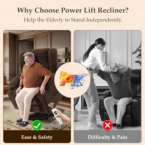 Kiertl Large-Wide Power Lift Recliner Chair for Elderly, Big and Tall, Heat and Massage, Lift Chairs Recliners with Extended Footrest, Remote Control, 2 Cup Holders - (Plush Flannel, Dark Brown)