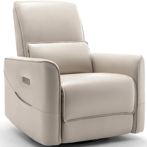 Korser Swivel Recliner Chair, Glider Rocking Chair Nursery, Electric Rocking Recliner Chair of Faux Leather, Power Rocker Recliner Chair with Side Pockets and Type-C & USB Ports for Living Room