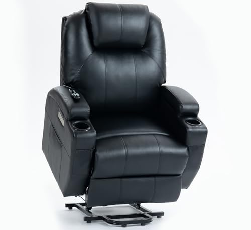 Trustyue Upgraded Power Lift Recliner Chair with Massage & Heat, Powerful Motor, Max 155° Reclining, Standing Assistance for Elderly, USB & Type-C Ports, Cup Holders, PU Leather Black