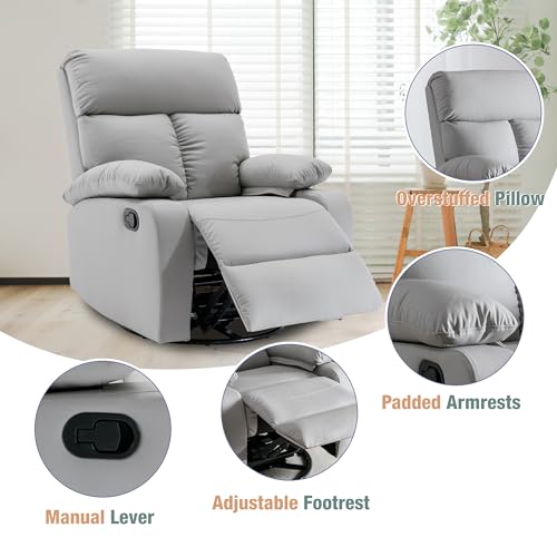 hzlagm Swivel Rocker Recliner, Rocking Recliner Chair, Small Rocker Recliners for Small Spaces, Living Room, Bedroom, Nursery, RV, Light Grey