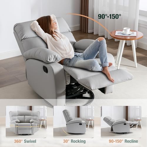 hzlagm Swivel Rocker Recliner, Rocking Recliner Chair, Small Rocker Recliners for Small Spaces, Living Room, Bedroom, Nursery, RV, Light Grey
